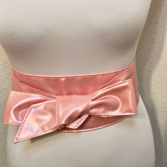 Women Wide Corset Faux Leather Wrap Around Tie Belt Light Pink - Picture 4 of 7